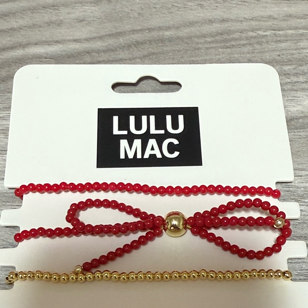 Lulu Mac Red and Gold Beaded Bracelet Set